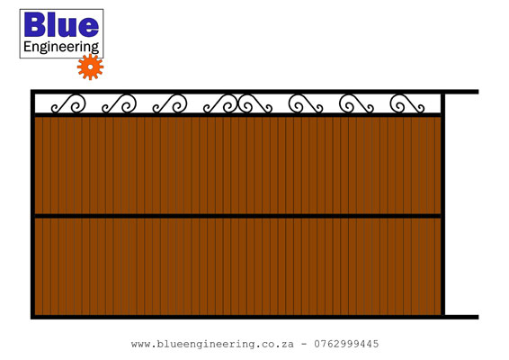 Wood and Wrought Iron Steel Gates with Balau Wood Cladding